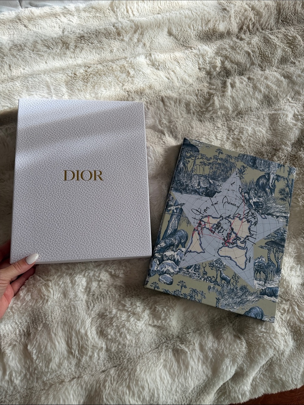 Dior White Box with Blue Illustrated Cover Accent
